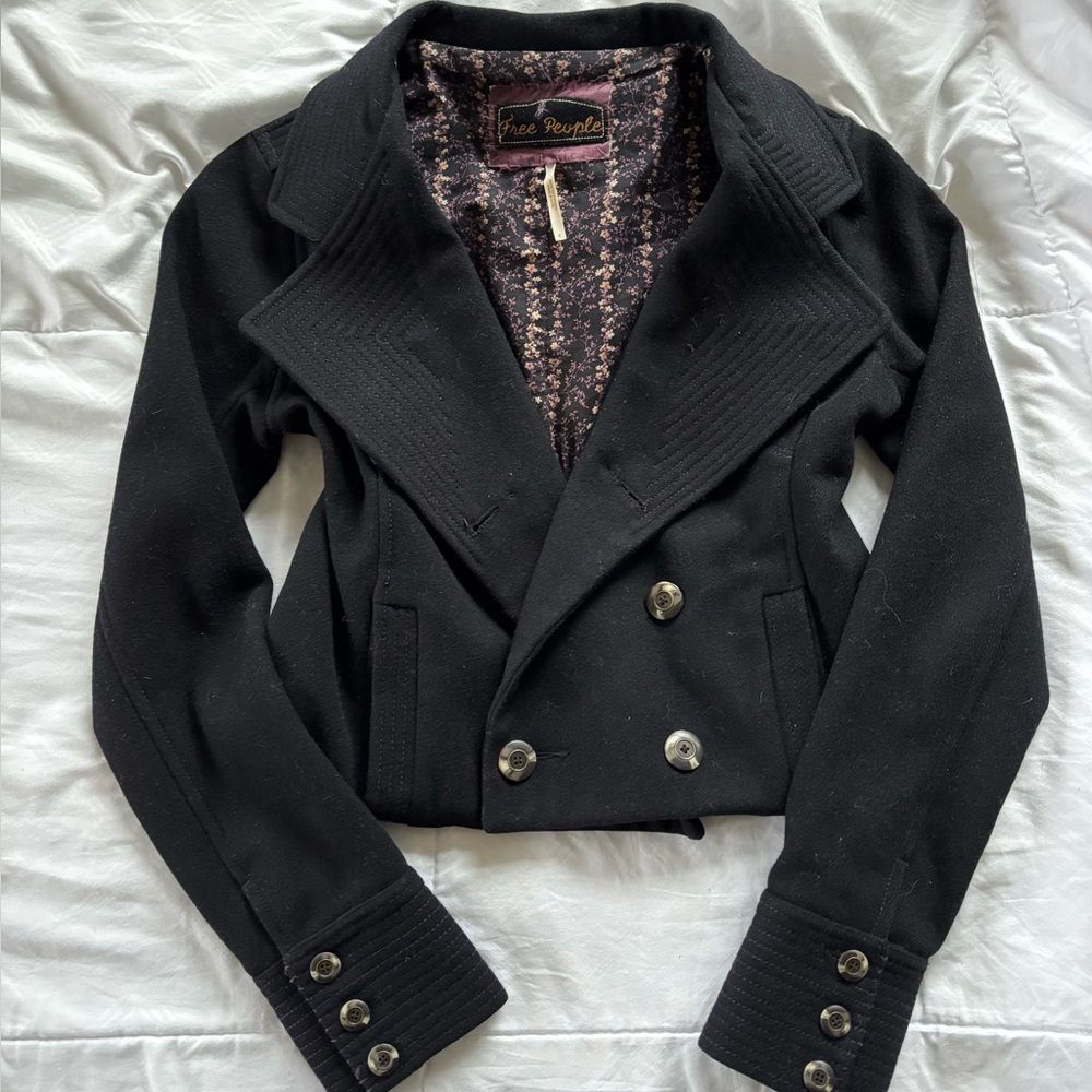 Free People Black Double-Breasted Blazer